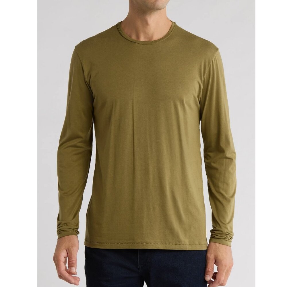 Rag & Bone Mens Size L Olive Cotton Lyocell Long Sleeve Crew Neck Tee NWT 128